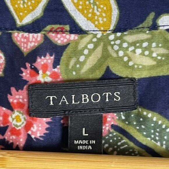 Talbots Floral Popover Blouse Blue Multicolor Size L Button Long Sleeve - Picture 4 of 7